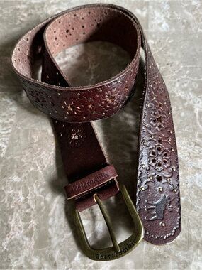 Abercrombie & Fitch Women's 100% Leather Floral Embossed Belt Size L Y2K 90s VTG